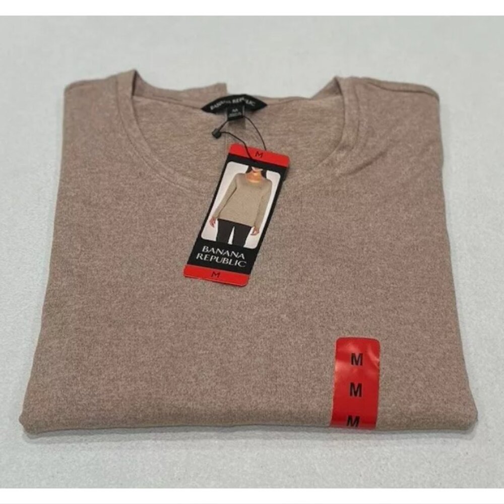 Banana Republic Crew Neck Soft Stretch Knit Long Sleeve Top Tan Size M